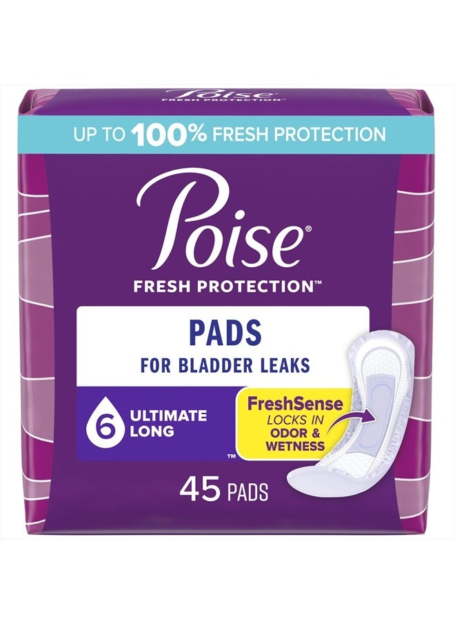 Poise - Incontinence Pads & Postpartum Incontinence Pads, 6 Drop Ultimate Absorbency, Long Length, 45 Count, Packaging May Vary - Image 1