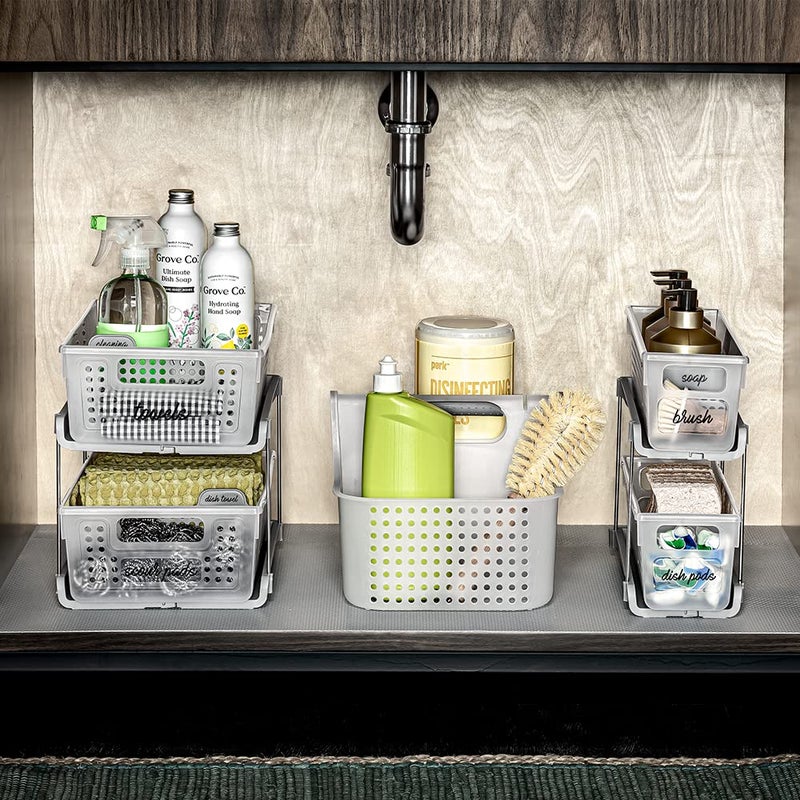 madesmart Premium Antimicrobial 2-Tier Mini Organizer Multi-Purpose Slide-Out Storage with Handles and Dividers for Home and Bath  Pack of 1  Frost - Image 3