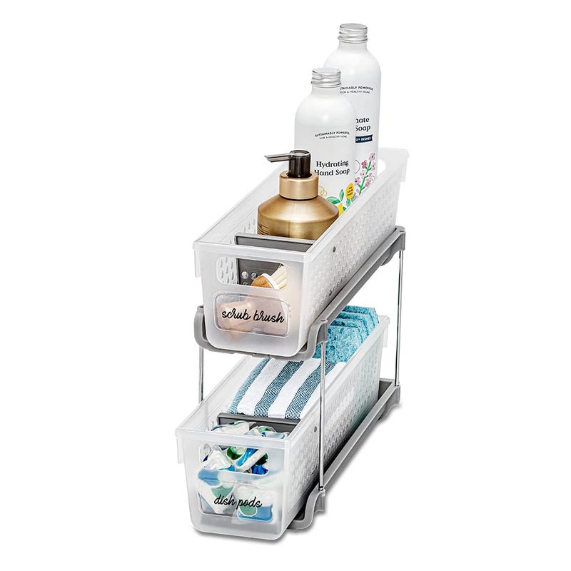 madesmart Premium Antimicrobial 2-Tier Mini Organizer Multi-Purpose Slide-Out Storage with Handles and Dividers for Home and Bath  Pack of 1  Frost - Image 2