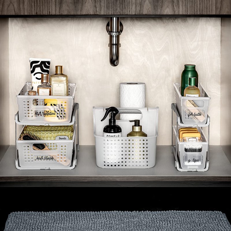 madesmart Premium Antimicrobial 2-Tier Mini Organizer Multi-Purpose Slide-Out Storage with Handles and Dividers for Home and Bath  Pack of 1  Frost - Image 5