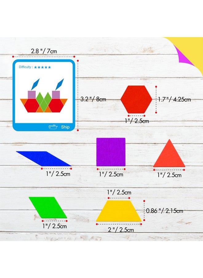 SpriteGru 155 Pcs Wooden Pattern Blocks Set 24 Double Sided Design Cards(48 Patterns) Geometric Shape Puzzle Fun Tangram Montessori Learning Toys For Kids Ages 4 8 (A Storage Bag & A Gift Box)  - Image 2