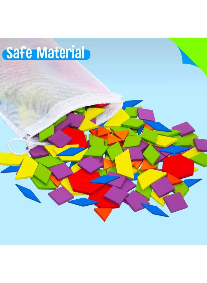 SpriteGru 155 Pcs Wooden Pattern Blocks Set 24 Double Sided Design Cards(48 Patterns) Geometric Shape Puzzle Fun Tangram Montessori Learning Toys For Kids Ages 4 8 (A Storage Bag & A Gift Box)  - Image 5