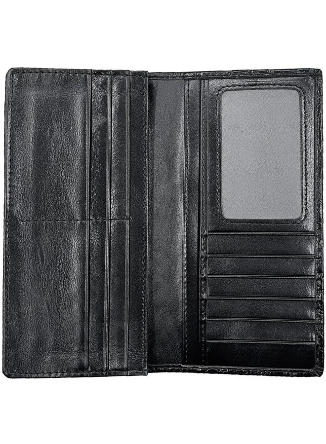 إيزي يو لايف محفظة نسائية من Easyoulife مصنوعة من الجلد الطبيعي، طويلة ومزخرفة بنقشة ثنائية الطي، ومحفظة كلاتش (أسود) - Image 1