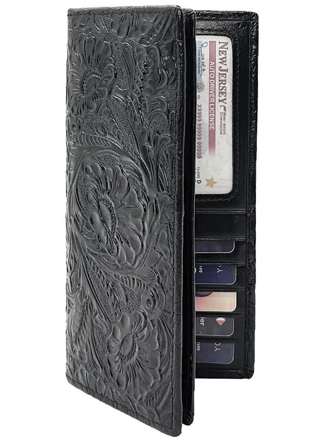 إيزي يو لايف محفظة نسائية من Easyoulife مصنوعة من الجلد الطبيعي، طويلة ومزخرفة بنقشة ثنائية الطي، ومحفظة كلاتش (أسود) - Image 4