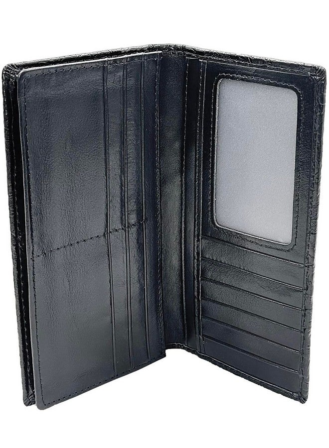 إيزي يو لايف محفظة نسائية من Easyoulife مصنوعة من الجلد الطبيعي، طويلة ومزخرفة بنقشة ثنائية الطي، ومحفظة كلاتش (أسود) - Image 3