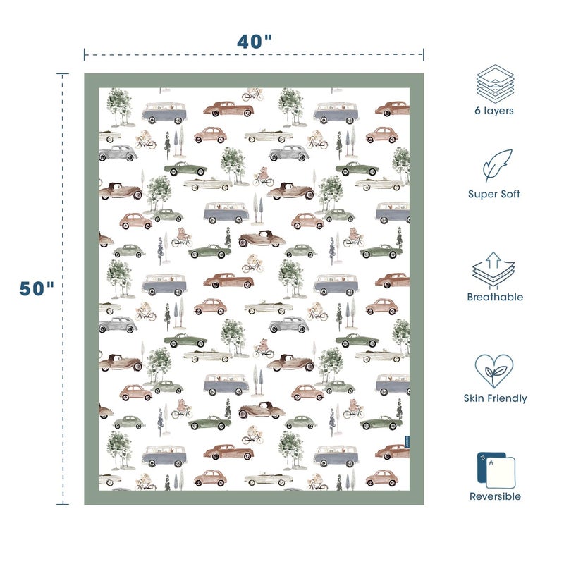 GRSSDER COTTON MASLON ANCILT DELLAYT - بطانيات شاشية ناعمة وذات حريرية ناعمة ومتنفس لألواح الأطفال الصغار والأطفال الصغار 6 طبقات قابلة للانعكاس لجميع المواسم 40 "× 50" " - Image 4