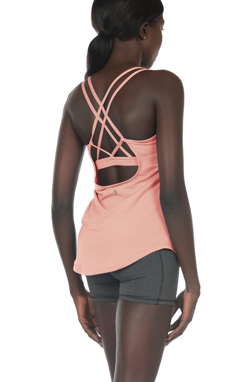 icyzone Workout Tank Tops Built in Bra - Women's Strappy Athletic Yoga Tops, Running Exercise Gym Shirts (S, Pale Blush) - Image 3