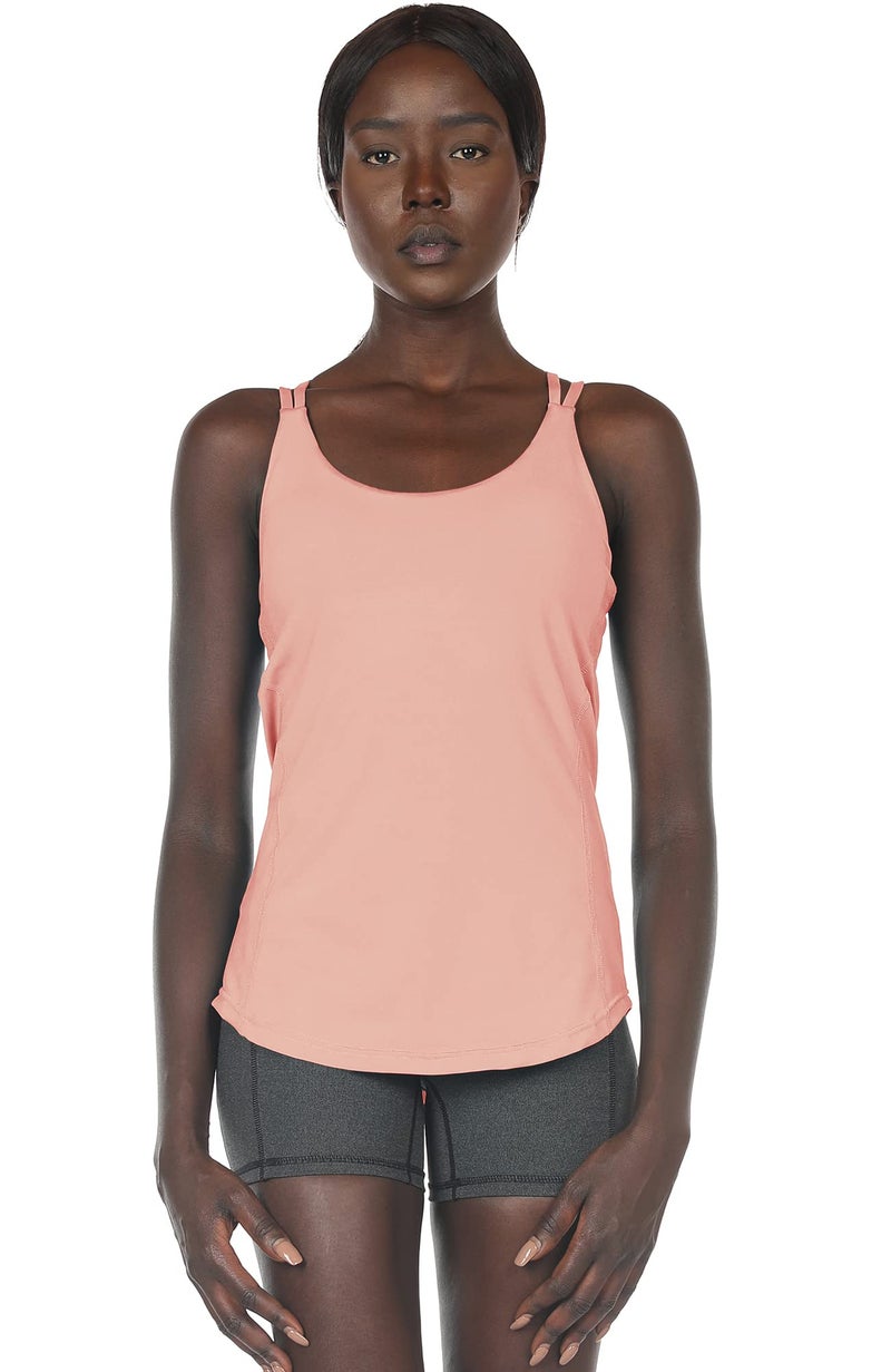 icyzone Workout Tank Tops Built in Bra - Women's Strappy Athletic Yoga Tops, Running Exercise Gym Shirts (S, Pale Blush) - Image 2