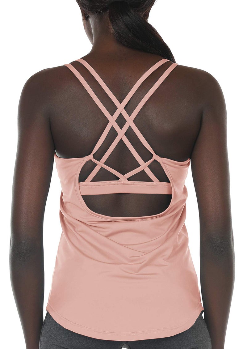 icyzone Workout Tank Tops Built in Bra - Women's Strappy Athletic Yoga Tops, Running Exercise Gym Shirts (S, Pale Blush) - Image 1