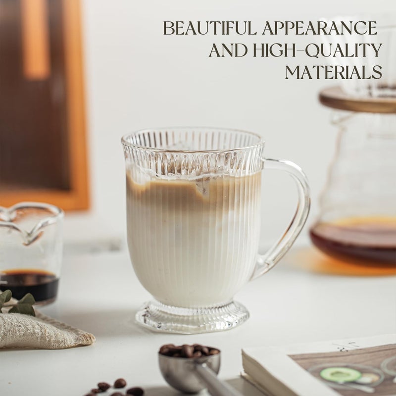 KEMORELA Glass Coffee Mugs Set of 4, Ribbed Large Coffee Mug 16 Oz With Handles for Hot Beverages, Clear Mugs for Tea, Cappuccino, Latte, Espresso Coffee, Glass Coffee Cups Large Coffee Mug, for Hot Beverages - Image 3