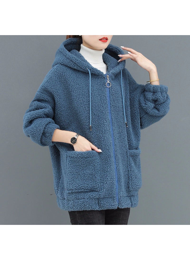 Generic - Plush Sherpa Cardigan Hoodie Womens Winter Blue - Image 1