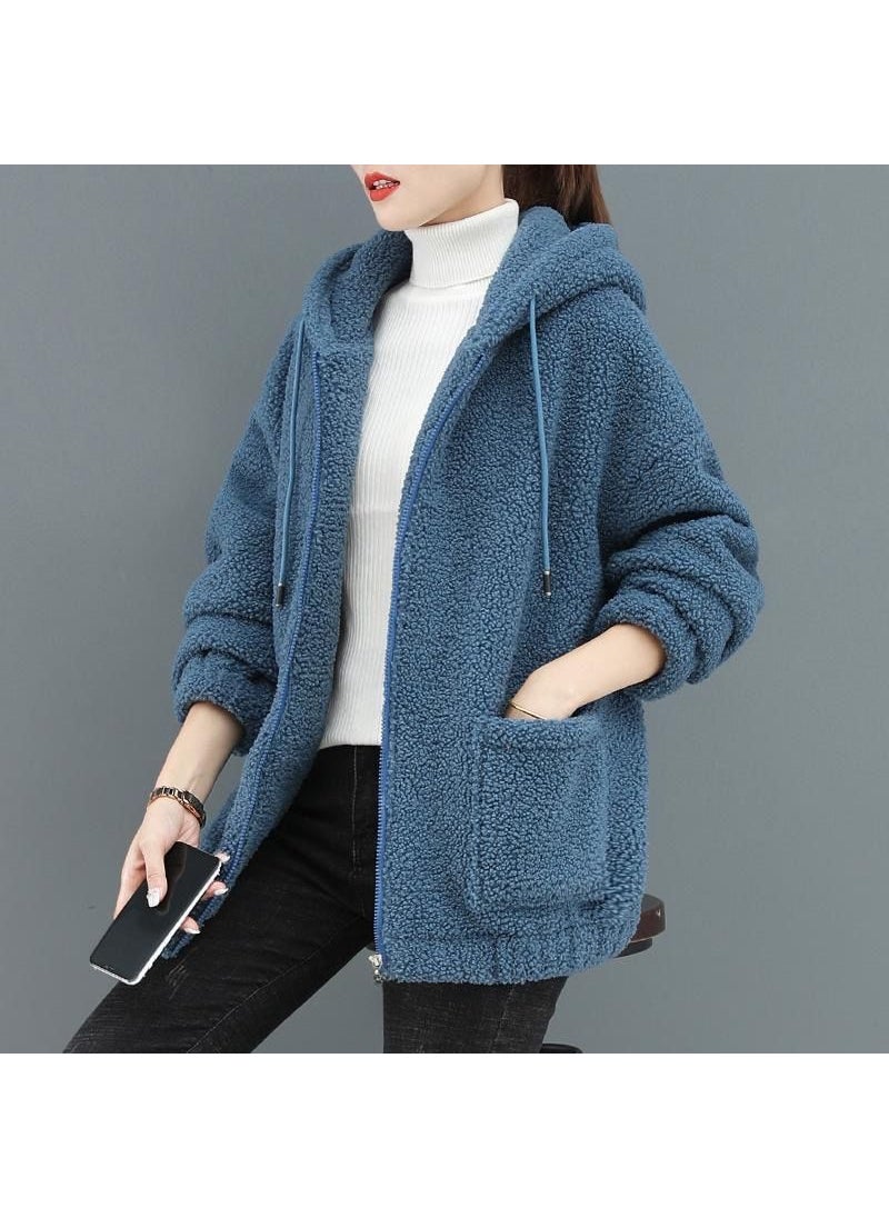 Generic - Plush Sherpa Cardigan Hoodie Womens Winter Blue - Image 1
