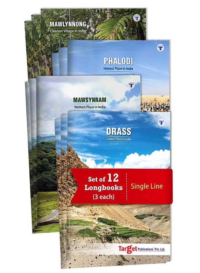 TARGET PUBLICATIONS A4 Size Long Notebooks for Students | Single Line Ruled 140 Pages in Each | Soft Cover, 21 cm x 29.7 cm Approx | GSM 57 | Useful for School, College & Office | Set of 12 | Phalodi, Drass, Mawsynram & Mawlynnong - Image 1