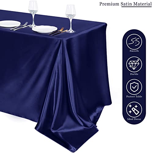 TURSTIN 4 Packs Satin Tablecloth 102 x 58 Inch Overlay Satin Table Cover Rectangle Bright Silk Tablecloth Smooth Fabric Table Decoration for Wedding Banquet Party Events, Navy Blue - Image 4