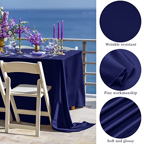 TURSTIN 4 Packs Satin Tablecloth 102 x 58 Inch Overlay Satin Table Cover Rectangle Bright Silk Tablecloth Smooth Fabric Table Decoration for Wedding Banquet Party Events, Navy Blue - Image 3