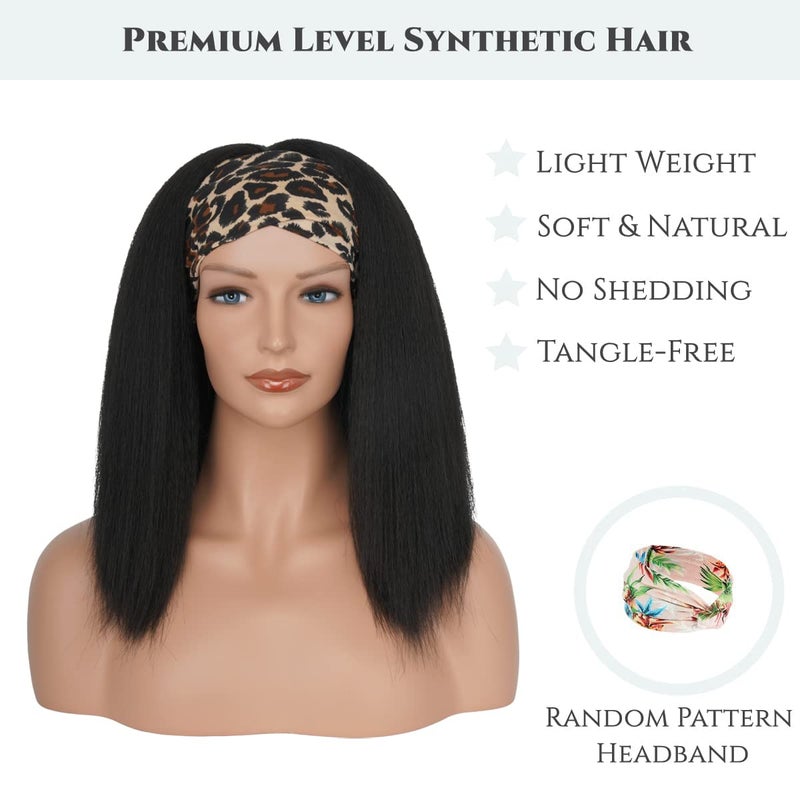 Aminow Kinky Straight Headband Wig, Soft & Natural as Human Hair, Glueless Headband Wigs for Black Women, Long Black Italian Yaki Synthetic Half Wig (1B Natural Black, 16 Inch) - Image 2