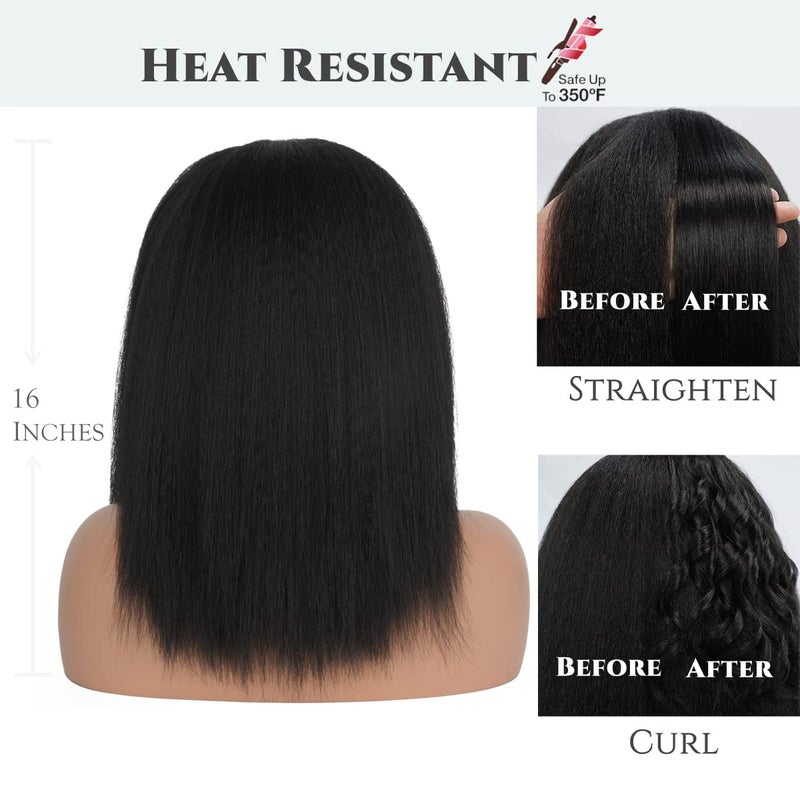 Aminow Kinky Straight Headband Wig, Soft & Natural as Human Hair, Glueless Headband Wigs for Black Women, Long Black Italian Yaki Synthetic Half Wig (1B Natural Black, 16 Inch) - Image 3