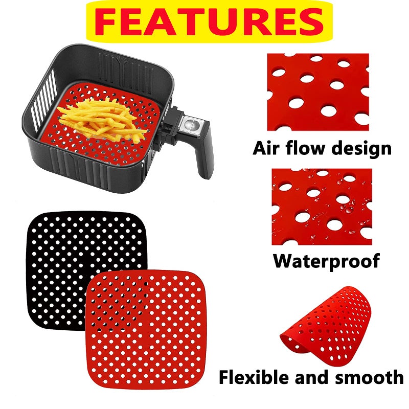 Reusable air fryer liners silicone, 8.5 inch square non-stick basket mat accessories, | air fryer accessories for 5.8 quarts and larger air fryer, substitute for parchment paper-(2 packs) - Image 2