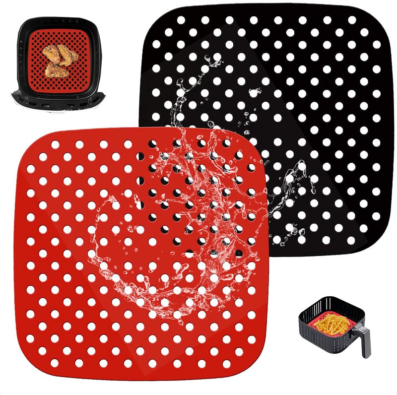 Reusable air fryer liners silicone, 8.5 inch square non-stick basket mat accessories, | air fryer accessories for 5.8 quarts and larger air fryer, substitute for parchment paper-(2 packs) - Image 1