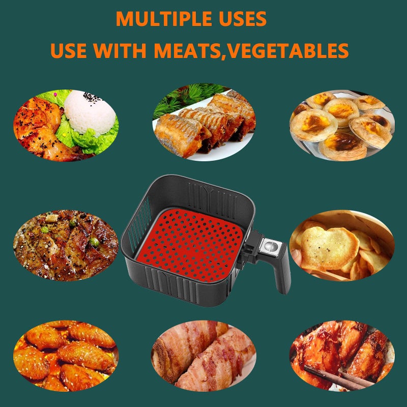 Reusable air fryer liners silicone, 8.5 inch square non-stick basket mat accessories, | air fryer accessories for 5.8 quarts and larger air fryer, substitute for parchment paper-(2 packs) - Image 5