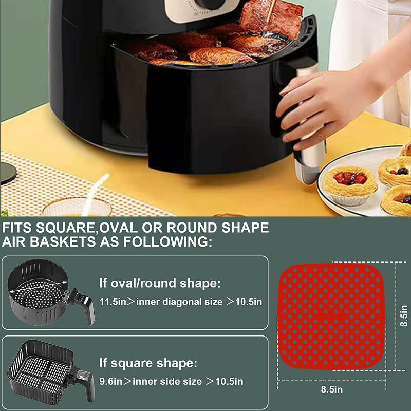 Reusable air fryer liners silicone, 8.5 inch square non-stick basket mat accessories, | air fryer accessories for 5.8 quarts and larger air fryer, substitute for parchment paper-(2 packs) - Image 3