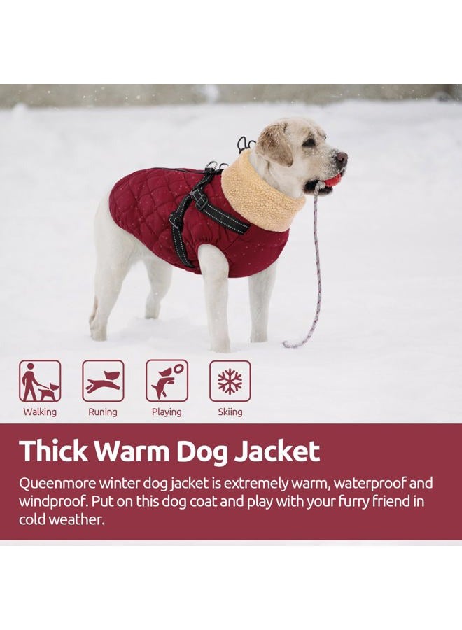 Queenmore 2XL Waterproof Dog Coat with Harness - 3-Layer Waterproof Jacket for Labrador Golden Retriever/St. Bernard/Mastiff/Huskies - Stormproof Winter Walking(Burgundy, 2XL) - Image 5