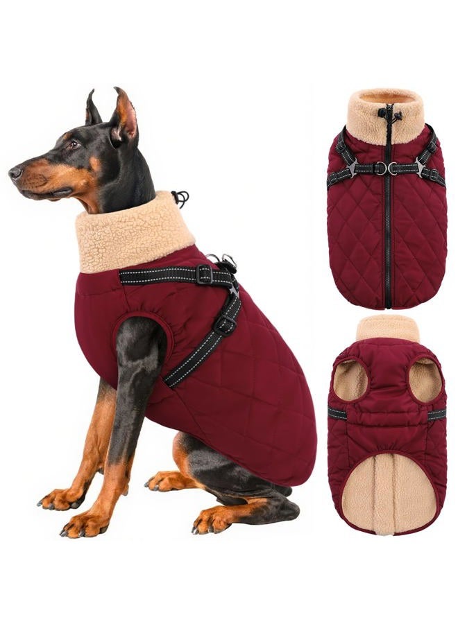 Queenmore 2XL Waterproof Dog Coat with Harness - 3-Layer Waterproof Jacket for Labrador Golden Retriever/St. Bernard/Mastiff/Huskies - Stormproof Winter Walking(Burgundy, 2XL) - Image 1