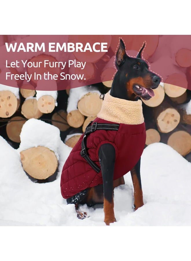Queenmore 2XL Waterproof Dog Coat with Harness - 3-Layer Waterproof Jacket for Labrador Golden Retriever/St. Bernard/Mastiff/Huskies - Stormproof Winter Walking(Burgundy, 2XL) - Image 4