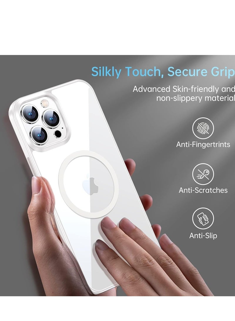 Built in Magnets Compatible with MagSafe Clear Hard PC Back Cover Soft TPU Frame Shockproof Protective Slim Bumper Case for iPhone 13 Pro Max white  - Image 2