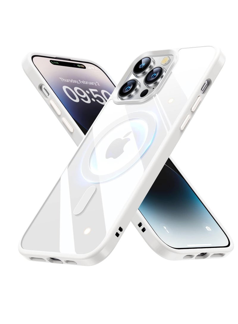 Built in Magnets Compatible with MagSafe Clear Hard PC Back Cover Soft TPU Frame Shockproof Protective Slim Bumper Case for iPhone 13 Pro Max white  - Image 1
