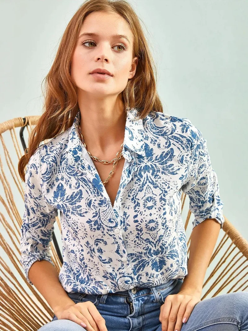 بيانكو لوتشي LUCCI Floral Print Button-Up Shirt