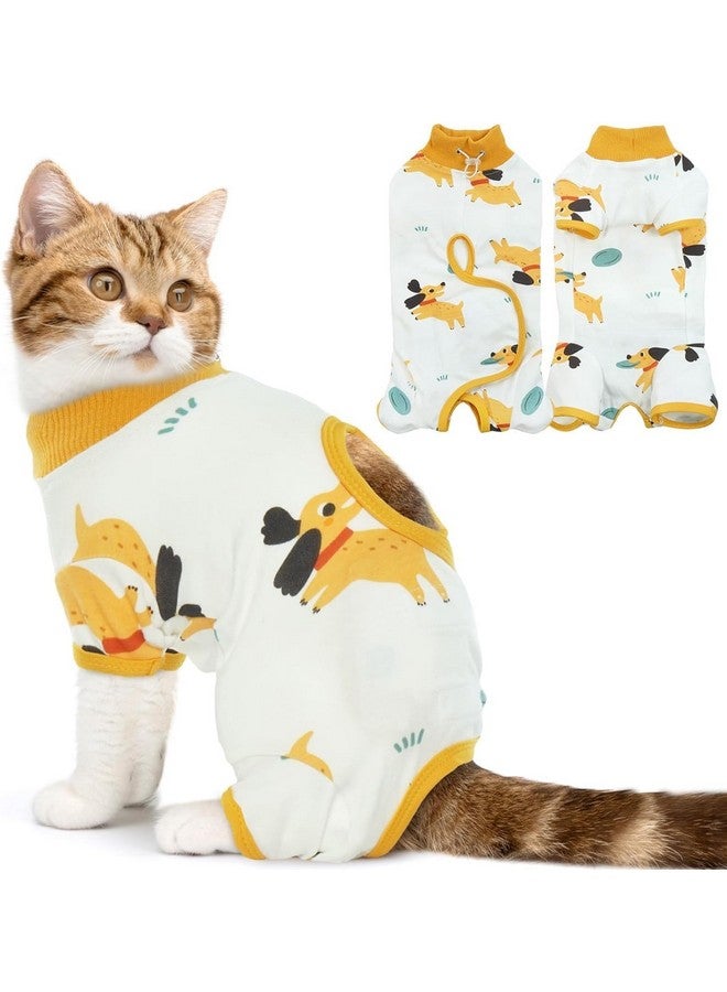 دينتران بدلة تعافي من جراحة القطط، بدلة ناعمة للقطط الذكور والإناث، قميص بديل على شكل مخروط لطوق جراحي للقطط، بيجامة مضادة للعق الجروح في البطن للحيوانات الأليفة الصغيرة، بدلة جسم للقطط بعد الجراحة - Image 1
