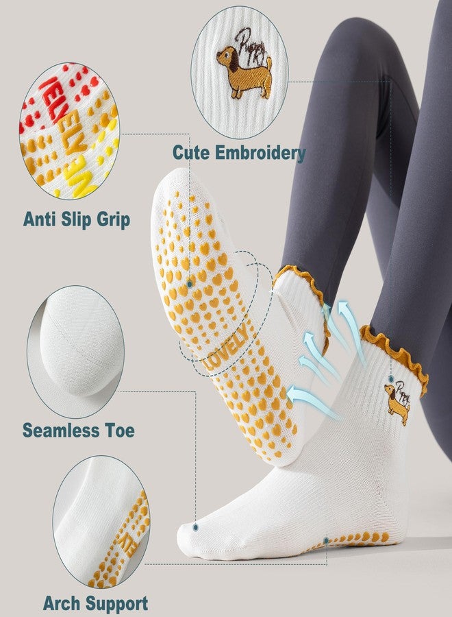BISOUSOX Ruffle Socks Pilates Socks with Grips for Women, Grippy Sock Woman Yoga Barre Ankle Sticky Ballet Slipper - Image 3