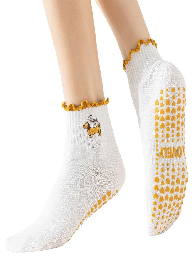 BISOUSOX Ruffle Socks Pilates Socks with Grips for Women, Grippy Sock Woman Yoga Barre Ankle Sticky Ballet Slipper - Image 1