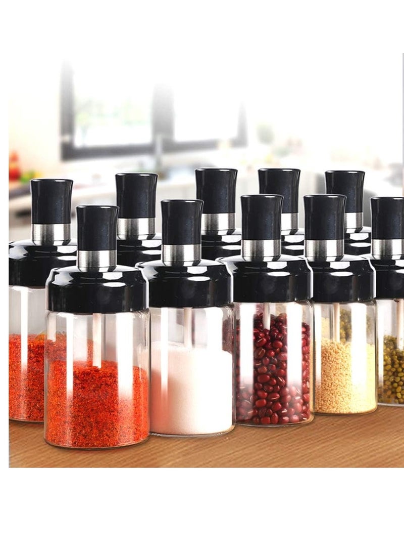 Bukela Kitchen Glass Spice Jars Seasonning Box Set of 6, Condiment Pots Spice Jars with Spoons, Oil Bottle Honey Jar Dispenser, Airtight Cap Transparent (8.45oz) - Image 3