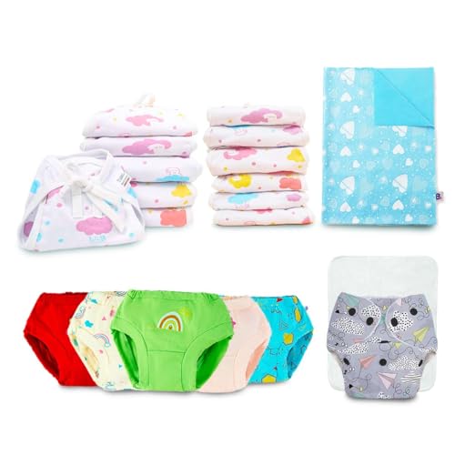 superbottoms Basic Reusable Cloth Diaper, Airplane, For 0-3 Years, 5 Super Soft Briefs For 6-9 Months, 12 Soft & Breathable Basic Langot For 0-9 Months, 1 Waterproof Diaper Changing Mat, Infant - Image 1