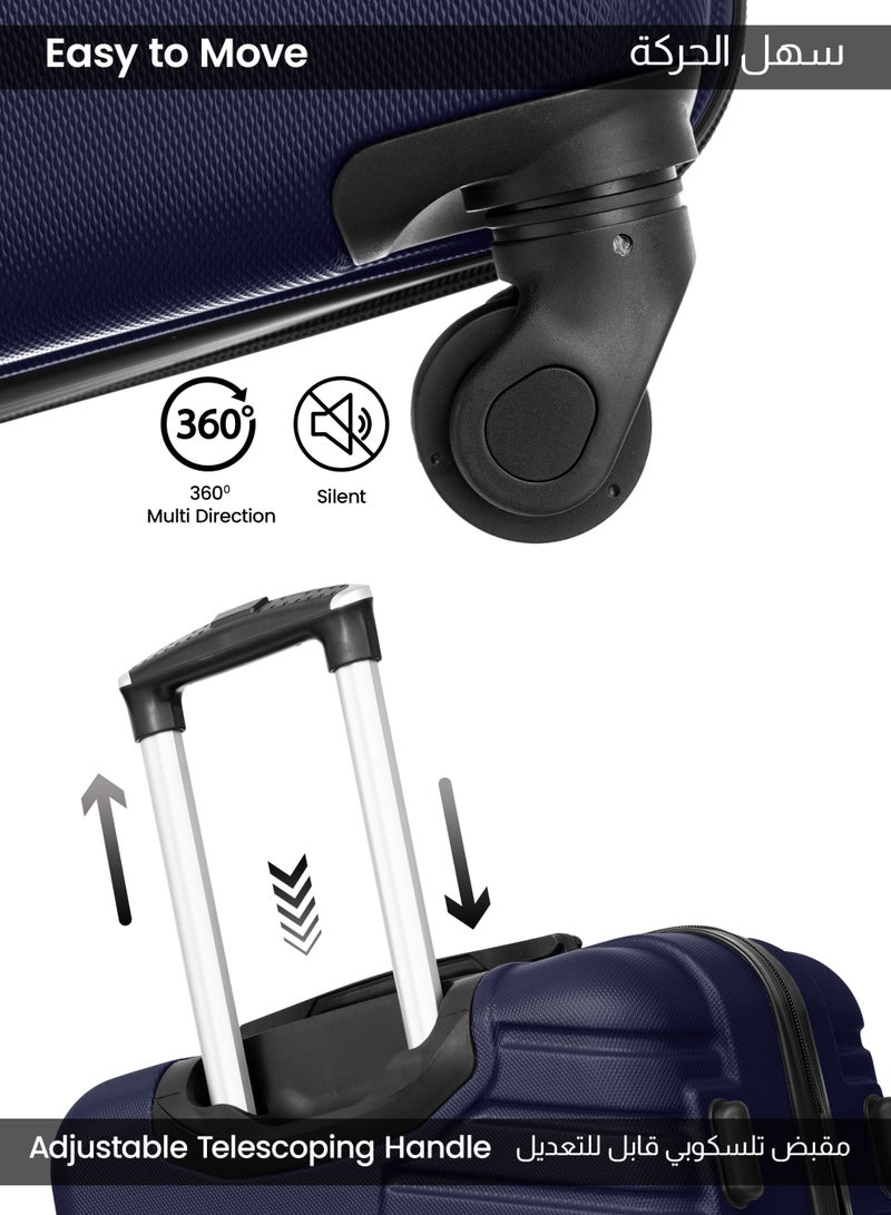 PARAJOHN Series Series Set of 3 Luggage | Lightweight Small 10KG, Medium 20KG & Large 30KG ABS 4 Wheels Trolley Hardsided Travel Suitcase - Navy - Image 3
