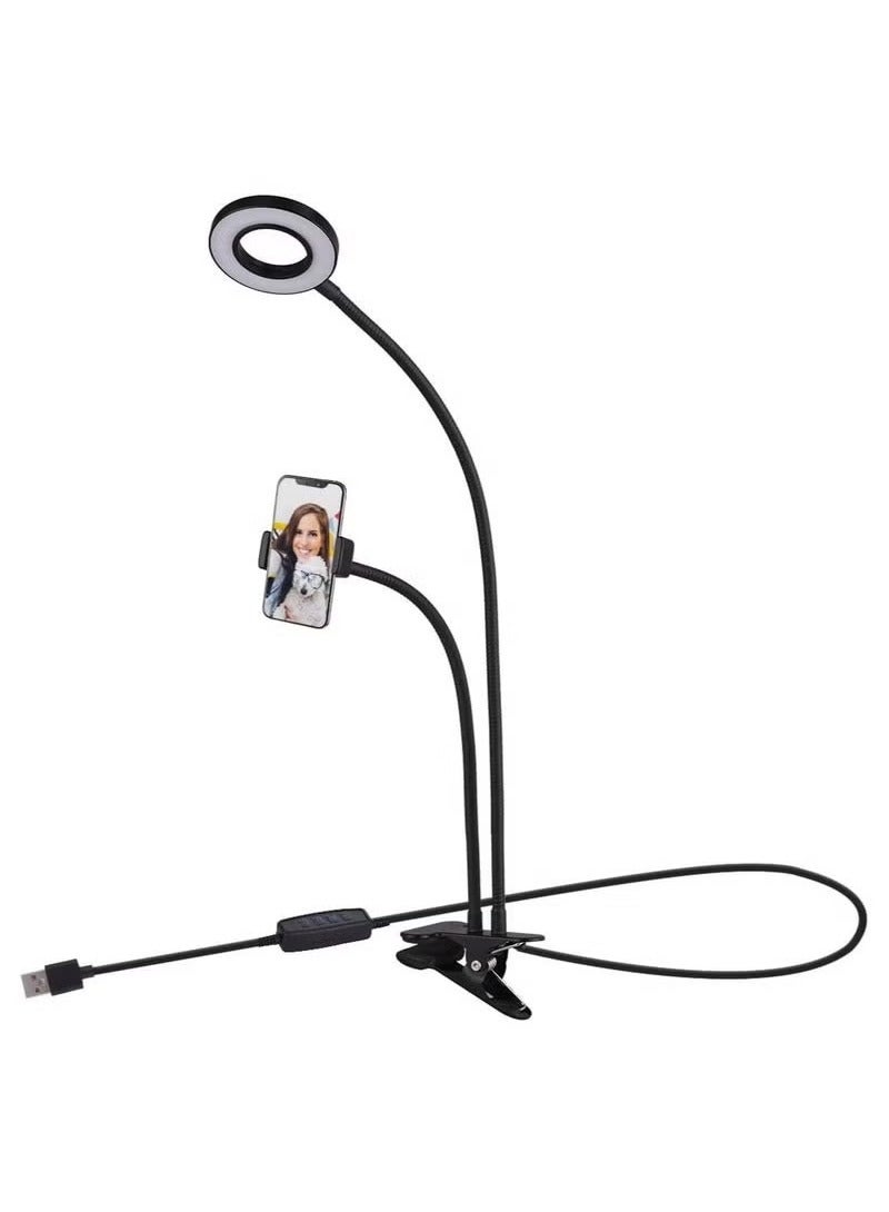 TIGER Selfie Ring Light with Cell Phone Holder Stand for Live Stream/Makeup, LED Camera Lighting [3-Light Mode] with Flexible Arms Compatible with Cell Phones and Camera - Image 1