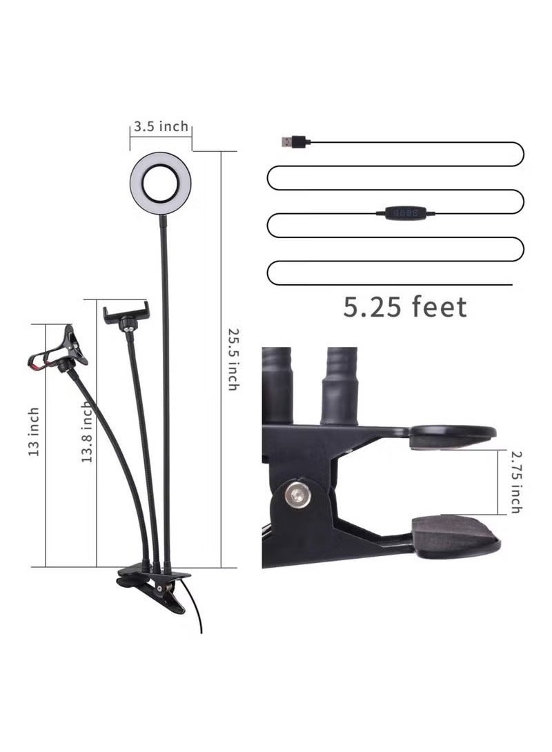 TIGER Selfie Ring Light with Cell Phone Holder Stand for Live Stream/Makeup, LED Camera Lighting [3-Light Mode] with Flexible Arms Compatible with Cell Phones and Camera - Image 5