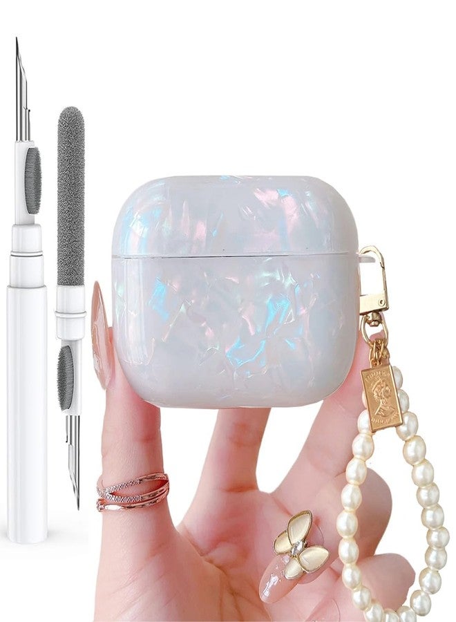 Olytop for Cute Glitter Airpods Pro/Pro 2 Gen Case with Cleaner Pen, Shell Pattern iPod Pro 2nd/1st Generation Cover Protective Skin Girl Women with Luxury Pearl Keychain 2023/2022/2019 - Colorful - Image 1