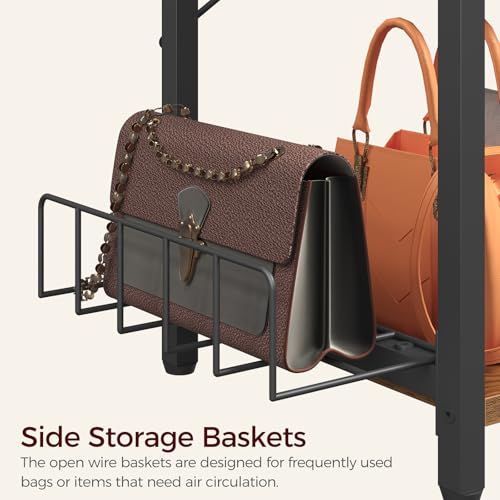 MAHANCRIS 3-Tier Tall Purse Organizer for Closet with Drawer, Hooks & Side Baskets, Floor-Standing Purse Rack Storage, Handbag Organizer, Purse Display Shelf, Bedroom, Entryway, Rustic Brown HSHR25201 - Image 5