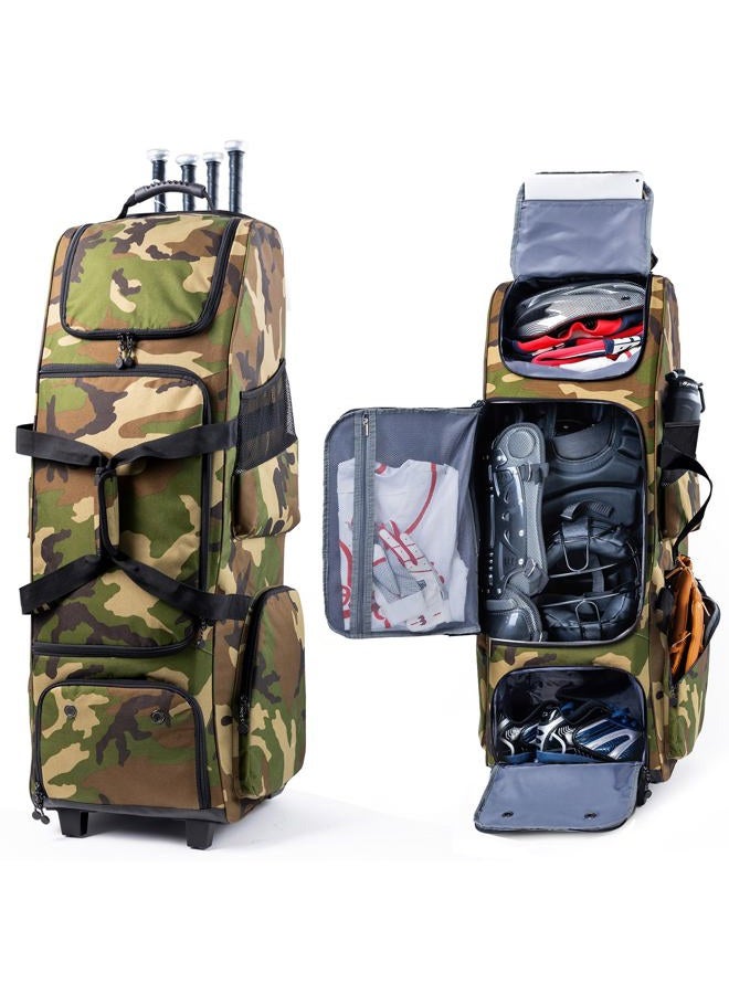 VIGEGARI Upgraded Rolling Baseball Bag with Sturdy Hard Backing - Large Softball Bag with Wheels for 4 Bats, Catcher Gear Bags for Boys 8-12, Youth, Adults - Image 1