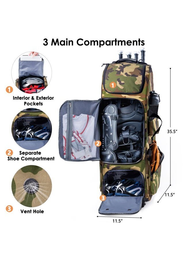 VIGEGARI Upgraded Rolling Baseball Bag with Sturdy Hard Backing - Large Softball Bag with Wheels for 4 Bats, Catcher Gear Bags for Boys 8-12, Youth, Adults - Image 3