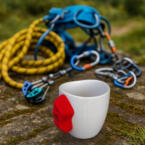 Dubbs Hardware Rock Climbing Mug – Train your grip while having a cup of coffee. Ceramic and with real climbing holds, popular Rock Climbing Gifts - Red - Image 4