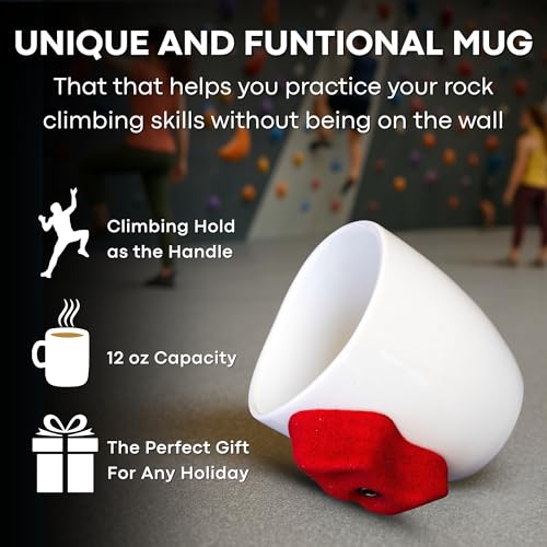 Dubbs Hardware Rock Climbing Mug – Train your grip while having a cup of coffee. Ceramic and with real climbing holds, popular Rock Climbing Gifts - Red - Image 2
