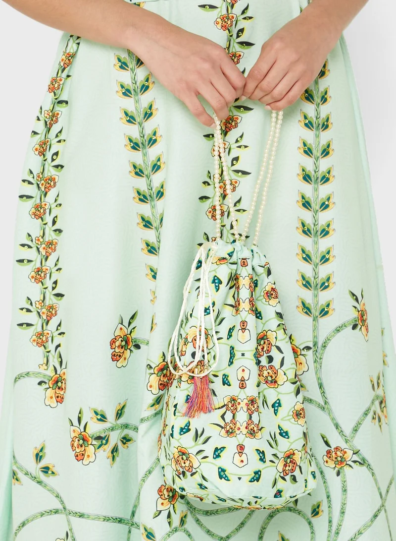 ARABIAN CLOSET Square Neck Printed Jalabiya