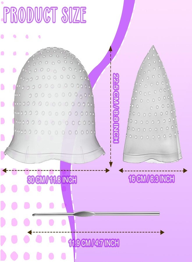 Jexine 2 Pcs Hair Coloring Highlighting Cap Reusable Silicone Highlight Cap Pull Through Caps for Hair Coloring Frosting Cap with Hook Hair Dye Cap with Holes Hair Salon Tools Hairdressing Highlighting Kit - Image 2
