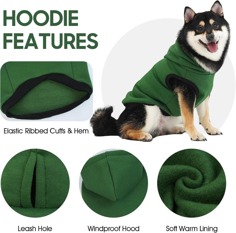 ROZKITCH Dog Hoodie,Winter Dog Fleece Sweaters Pet Warm Sweatshirt Pet Pullover Dog Clothes with Leash Hole Soft Warm Christmas Outfit Puppy Vest for Medium Dogs French Bulldog Clothes Green L - Image 2