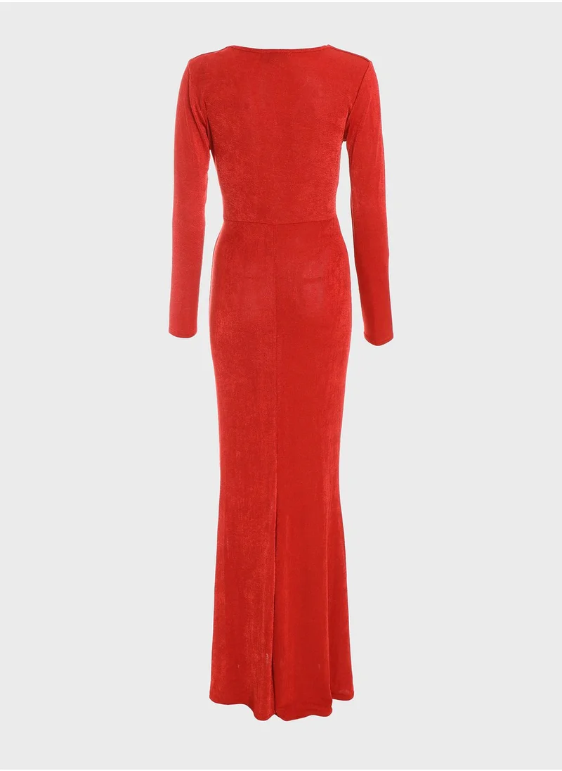 QUIZ Surplice Neck Ruched Detail Dress