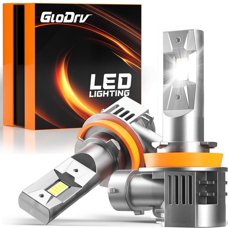 GloDrv [2026 Upgraded] H 11 LED Light Bulbs for Cars, 6500K Cool White, 75,000LM, 1:1 Halogen Beam, All-in-One Mini Design, Canbus Ready, Plug and Play, IP68 Waterproof, Fog Light, Pack of 2 - Image 1